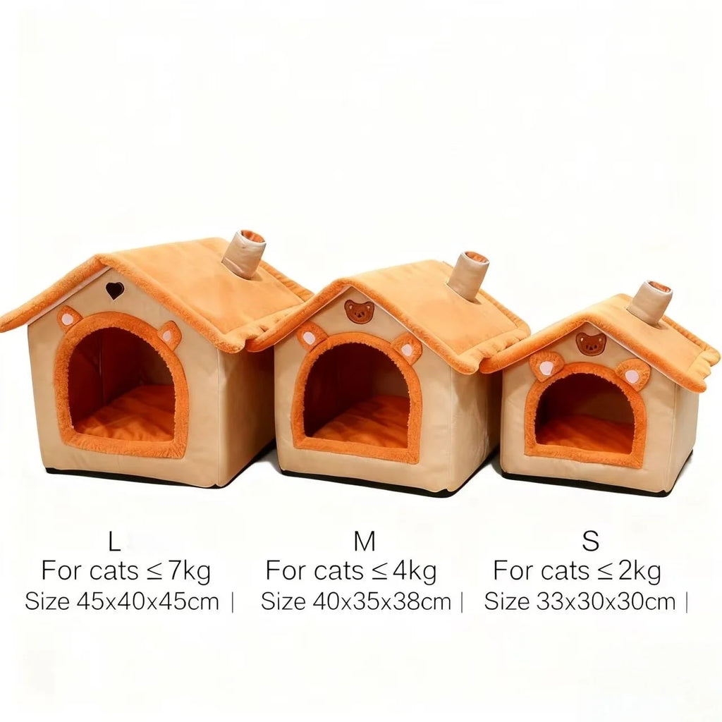Cozy cat house beds in small, medium, large sizes for kittens and cats, soft plush pet窝 with bear ears design