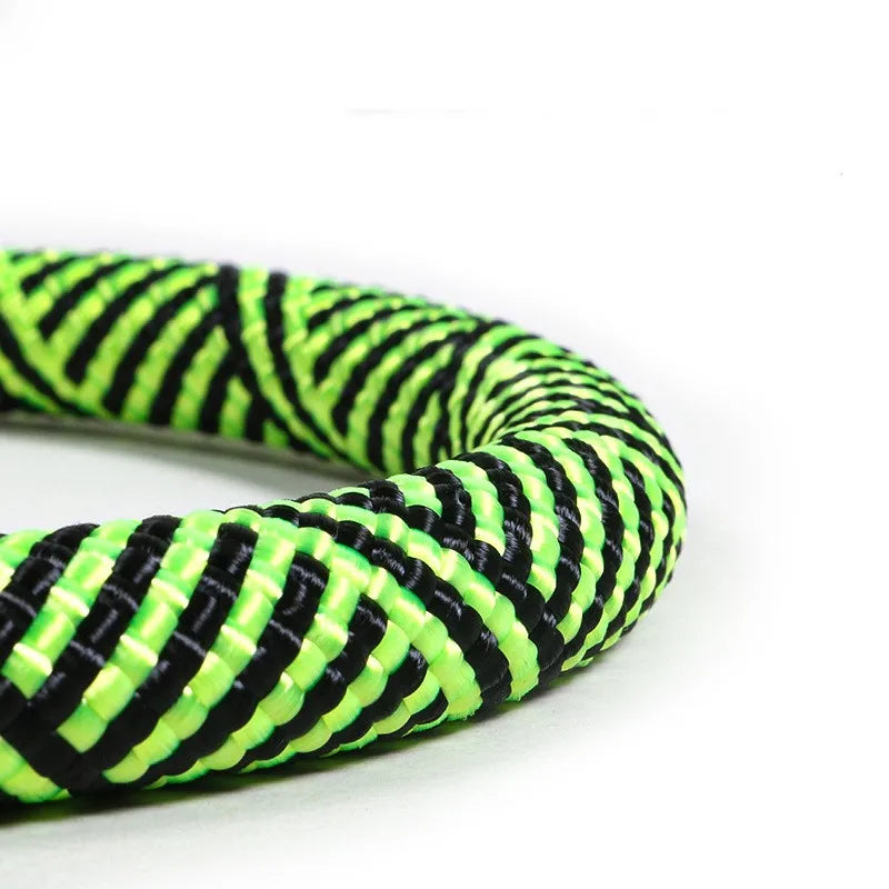 Neon green and black braided dog leash for outdoor walks and training