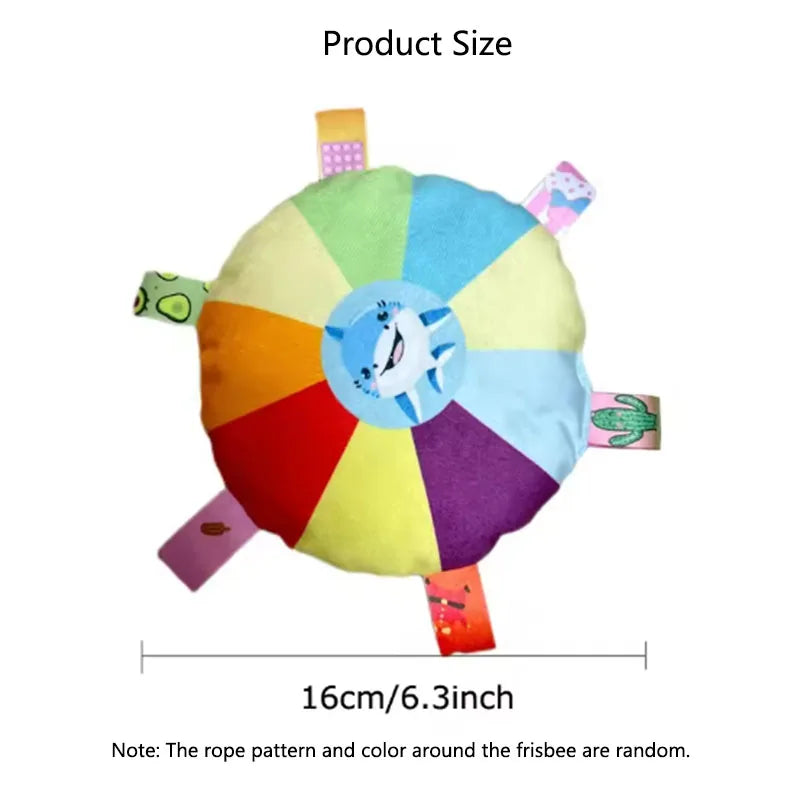 Colorful pet frisbee toy with shark face, 6.3 inches, soft fabric with patterned tags for dogs
